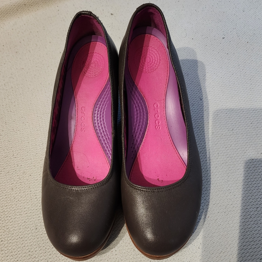 CROCS Brown Wedge Heels Size 8.5